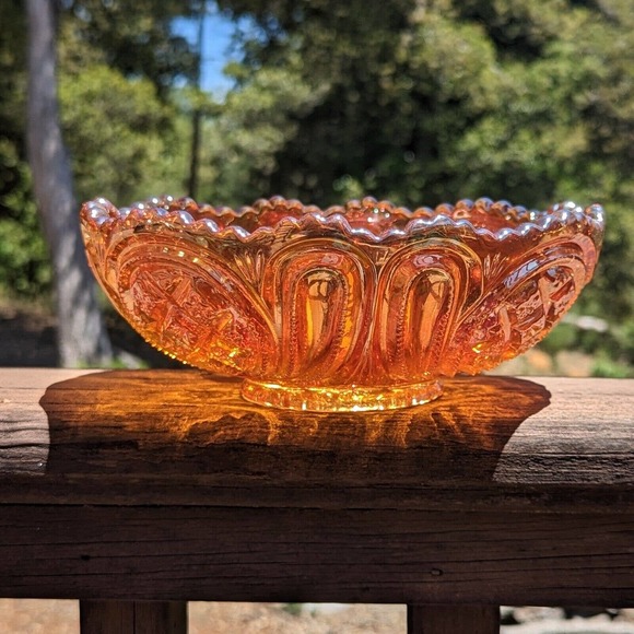 Imperial Carnival Glass Bowl Rubigold Marigold #438 Scalloped Sawtooth Vintage - Picture 2 of 12